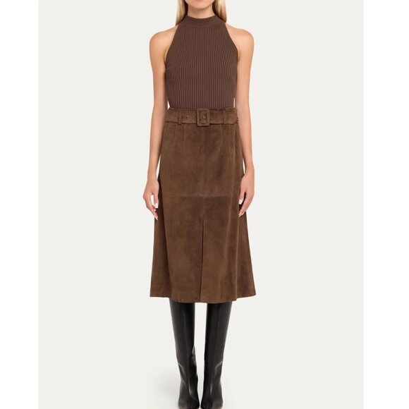 NWT Veronica Beard Alexie Belted Suede A-Line Skirt Mocha Camel Brown Quiet Lux - Picture 10 of 11